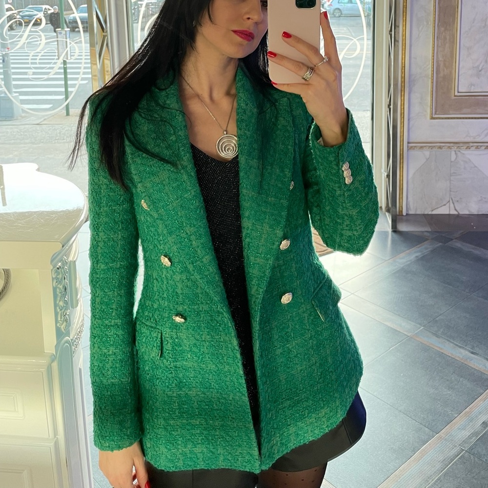 Zara Green Double-Breasted Blazer